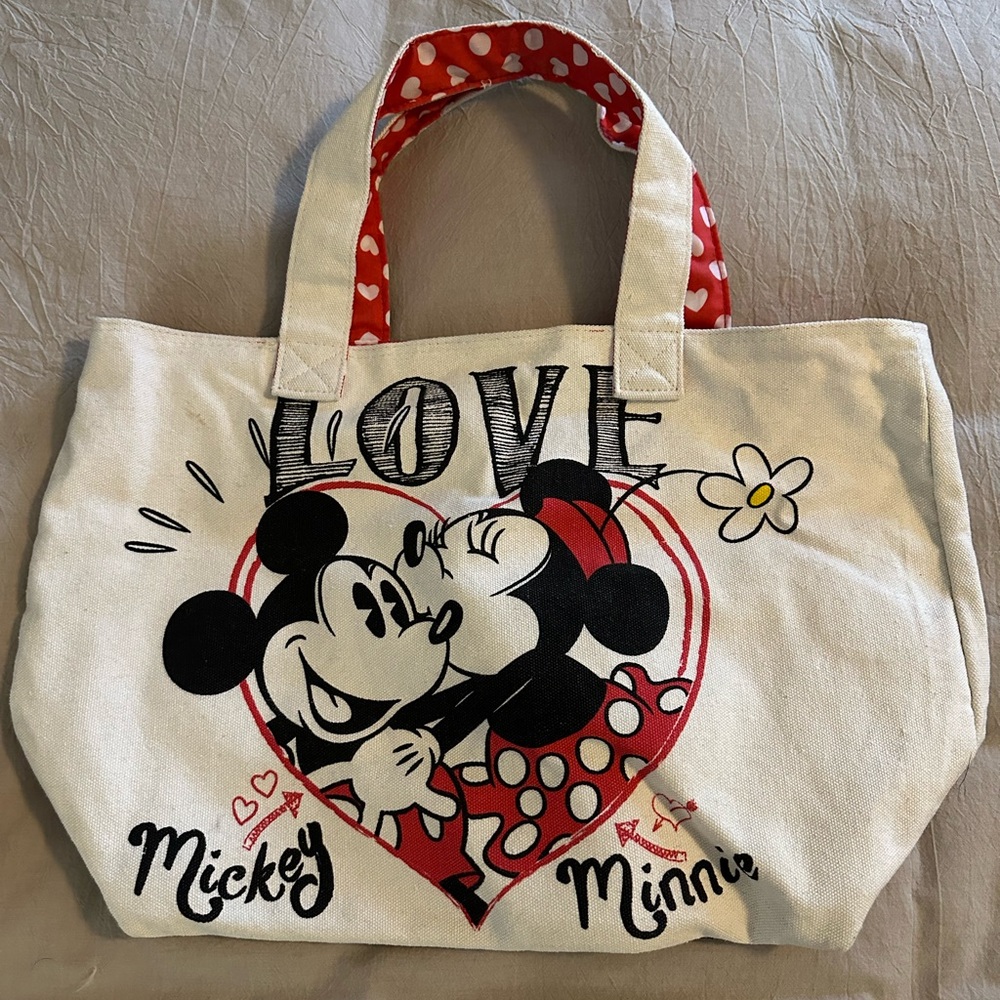 Mickey & Minnie Love Canvas Tote Bag - Cream and Red